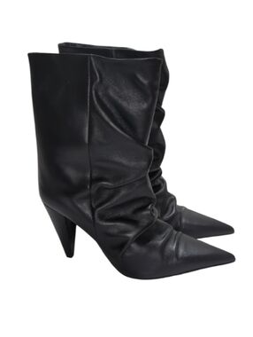 Topshop Nadia Black Leather Heeled Boots with Ruched Design Size EU 41